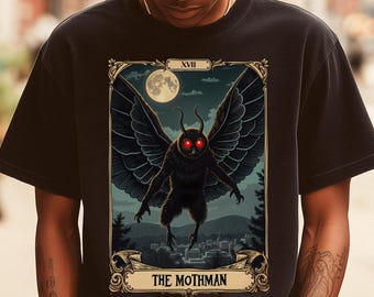 Mothman Tarot Card T-Shirt The Mothman Shirt Cryptid Animal Graphic Gift Legendary Creature Dad Gift Weird Animals Mom Gift Cryptozoology