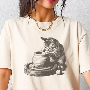 Camiseta de cerámica de gato, regalo para mamá gata, camiseta para amantes de la cerámica, camiseta divertida para mujer gata, camisetas con animales raros, camiseta con gráfico de tatuaje vintage de los 90