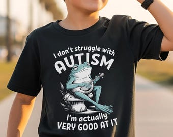 I Don't Struggle With Autism T-Shirt Autism Boys Shirt Autistic Girl Birthday Gift Funny Retro Frog Playing Banjo Boy Shirt Autism Awareness