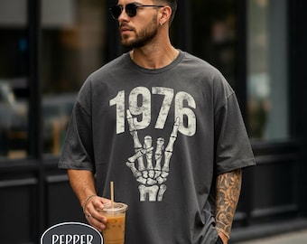 1976 Rock T-Shirt Vintage Skeleton Hand Grunge Shirt 1976 50th Birthday Gift for Men Born in 1976