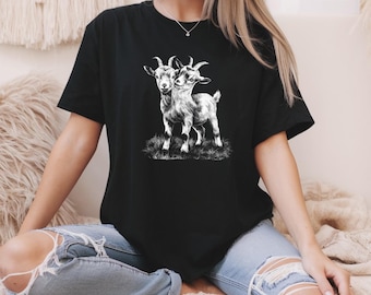 Two Headed Goat Shirt Creepy Goat With Two Heads Woman T-Shirt Weird Animals Man Gift Halloween Goat Dad Shirt Farm Oddity Lover Shirt