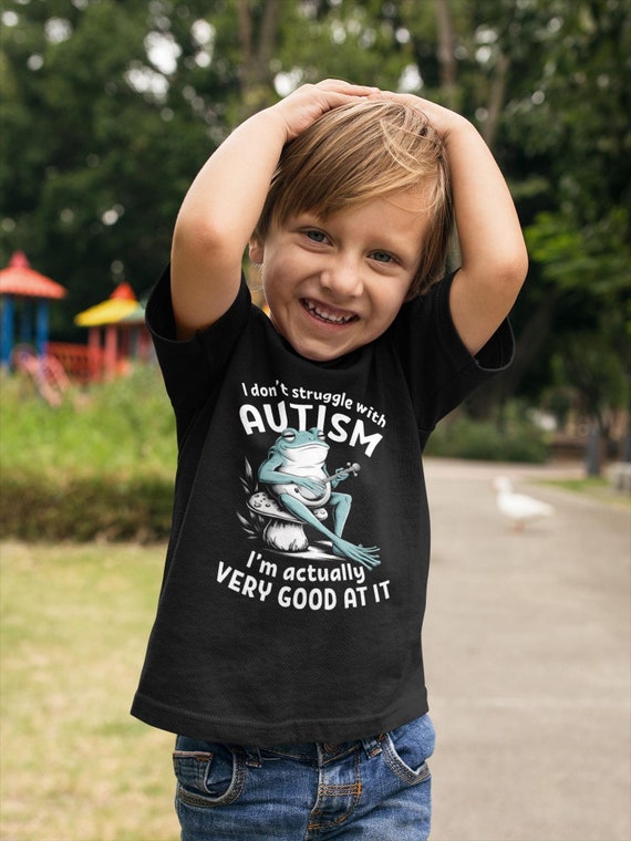 Autism Toddler Shirt I Don't Struggle With Autism T-Shirt Autistic Girl Birthday Gift Funny Retro Frog Playing Banjo Boy Shirt Awareness