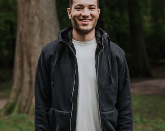 Faux-Fur Hemp Hoodie Black