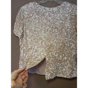 Adrianna Papell Silk VTG Sequin Beaded Lined Formal Glam Blouse Top Back Zip 14 image 6