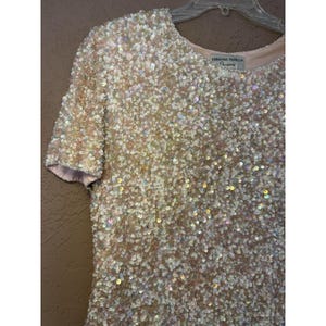 Adrianna Papell Silk VTG Sequin Beaded Lined Formal Glam Blouse Top Back Zip 14 image 2