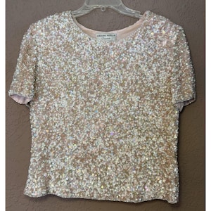 Adrianna Papell Silk VTG Sequin Beaded Lined Formal Glam Blouse Top Back Zip 14 image 1