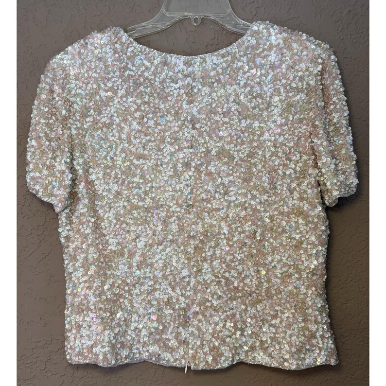 Adrianna Papell Silk VTG Sequin Beaded Lined Formal Glam Blouse Top Back Zip 14 image 5
