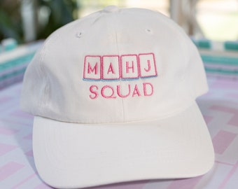 Mahj Squad embroidered hat, Mahjong pink and blue embroidered baseball cap, Mahj hat, Mahjong accessories, Mahjongg party, Mahjong gifts