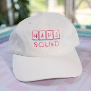 Mahj Squad embroidered hat, Mahjong pink and blue embroidered baseball cap, Mahj hat, Mahjong accessories, Mahjongg party, Mahjong gifts