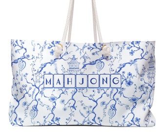 Chinoiserie Mahjong tas, blauwe Mahjongg tas, blauwe en witte mahj tas, Mah-jongg carry all, Chino Mahj tas, Mahjong tas