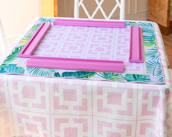 Nappe rose de mahjong à Palm Springs, table de mahjong, nappe du milieu du siècle, nappe de jeu, tapis de mahjong, rose, mahjong de piscine