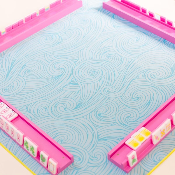 Beach House Mahjong mat, Ocean neoprene Mahjongg mat, Aqua waves mahjong mat, aqua and yellow mahjong mat, Mahj-jongg, sea life mat