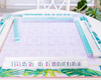 Neoprene Mahjong Mat in Palm Springs, SHIPS ASAP,Mid Century Mahjong mat, Pink Mahjong, tropical mahj, Mahjongg mat