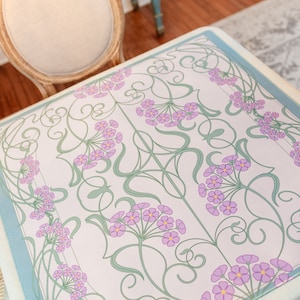 Estera Mahjong floral parisina, estera Mahjongg de neopreno púrpura y verde, estera mahj art nouveau, estera Mahj-ongg de flor de lavanda, lila