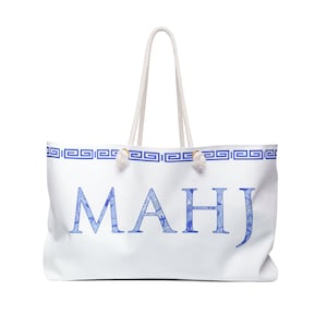 Blue Mahjong Tote bag, Chinoiserie Mahjongg tote, blue and white Tile bag, Mah jong bag to carry all, Chino Mahj bag, Mahjong Rack tote