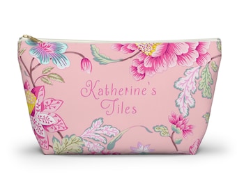 Bolsa de fichas de mahjong chinoiserie con flores rosas