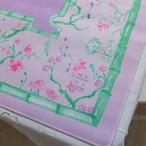 Pastel Chinoiserie Mahjong Mat, Garden Party neoprene Mahjongg mat, green and lavender pagoda mahj mat, Chinesefloral Mahj-ongg mat Bild 5