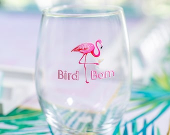 Bird Bam wine glass, Mahjong cup, Mahjong stemless wine glass, Bam Bird cup, Mah Jong cup, Flamingo Mahjongg cups, Mahjong Party, gifts