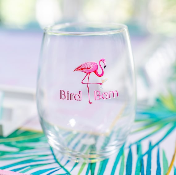 Bird Bam wine glass, Mahjong cup, Mahjong stemless wine glass, Bam Bird cup, Mah Jong cup, Flamingo Mahjongg cups, Mahjong Party, gifts