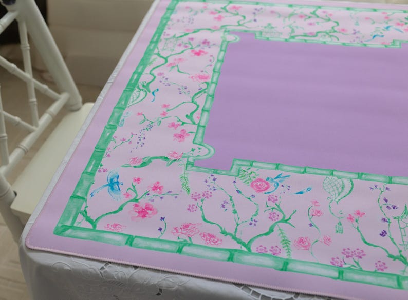 Pastel Chinoiserie Mahjong Mat, Garden Party neoprene Mahjongg mat, green and lavender pagoda mahj mat, Chinesefloral Mahj-ongg mat Bild 6