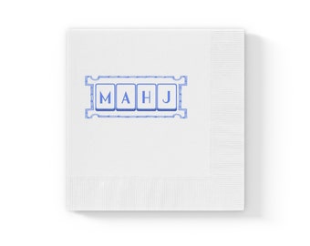 50 Blue and white Mahjong napkins, Chinoiserie Mahjongg napkin set, mahj cocktail napkins, blue and white chino, mahj party, mahjong gift