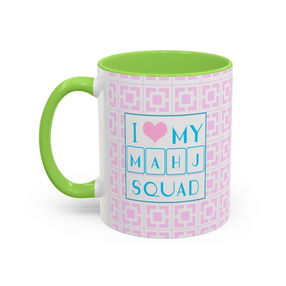 Mahjong Coffee Mug, Mahj Squad mug, Pink and green Mahjong cup, Palm Springs Mahjongg, Mahjong gifts, Pink Mahjong, Morning Mahjong