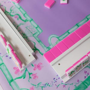 Pastel Chinoiserie Mahjong Mat, Garden Party neoprene Mahjongg mat, green and lavender pagoda mahj mat, Chinesefloral Mahj-ongg mat Bild 7
