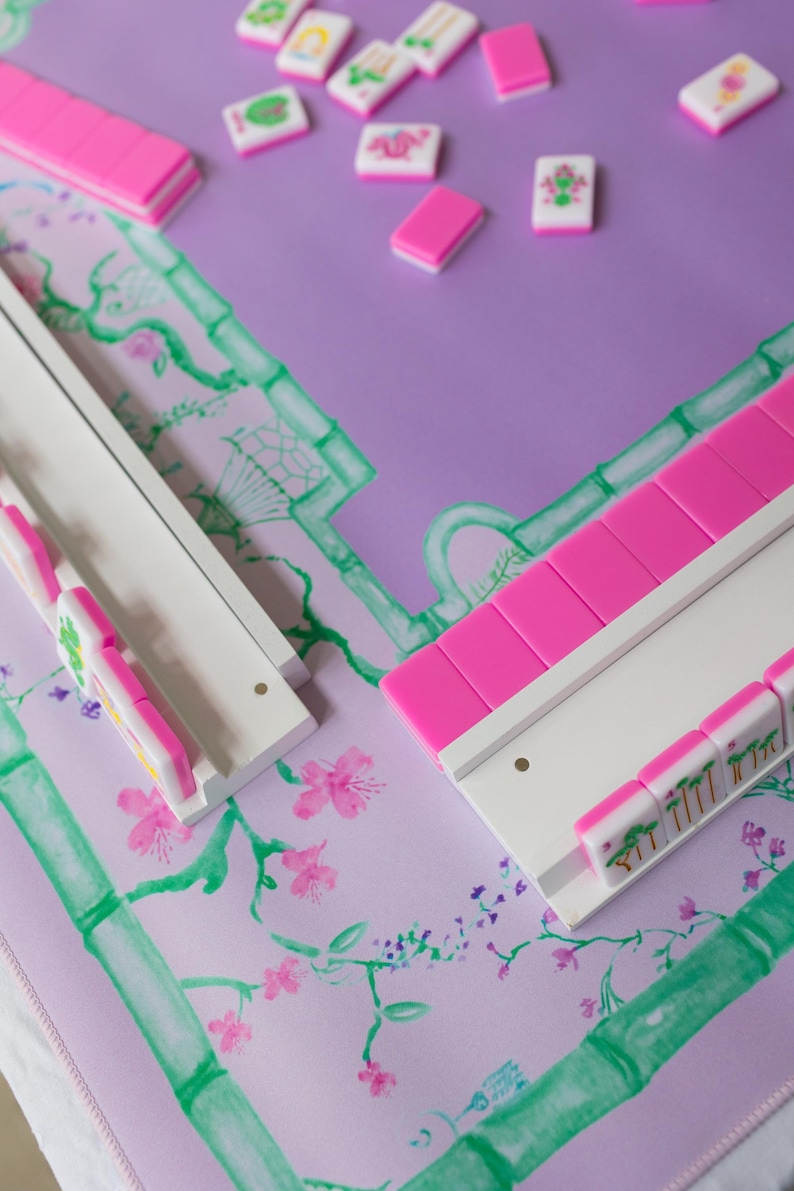 Pastel Chinoiserie Mahjong Mat, Garden Party neoprene Mahjongg mat, green and lavender pagoda mahj mat, Chinesefloral Mahj-ongg mat Bild 7