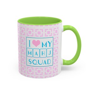 Mahjong Coffee Mug, Mahj Squad mug, Pink and green Mahjong cup, Palm Springs Mahjongg, Mahjong gifts, Pink Mahjong, Morning Mahjong image 3