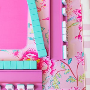 Pink Chinoiserie Mahjong Mat, Pink floral neoprene Mahjongg mat, pink chintz mahj mat, colorful floral Mahj-ongg mat, Spring