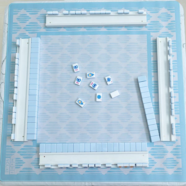 Blue Ikat Mahjong Mat, Blue and white neoprene Mahjongg mat, blue modern mahj mat, ikat Mahj-ongg mat