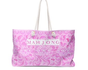 Pink Chinoiserie Mahjong tote, Floral Mahjong Tote bag, pink Chinoiserie Mahjongg tote, Mah jong carry all, Mahj bag, Mahjong Rack tote