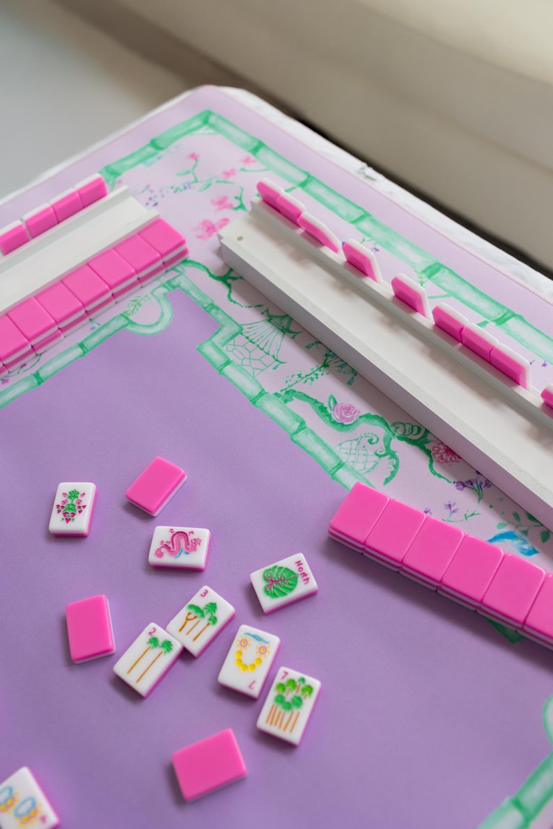 Pastel Chinoiserie Mahjong Mat, Garden Party neoprene Mahjongg mat, green and lavender pagoda mahj mat, Chinesefloral Mahj-ongg mat Bild 10