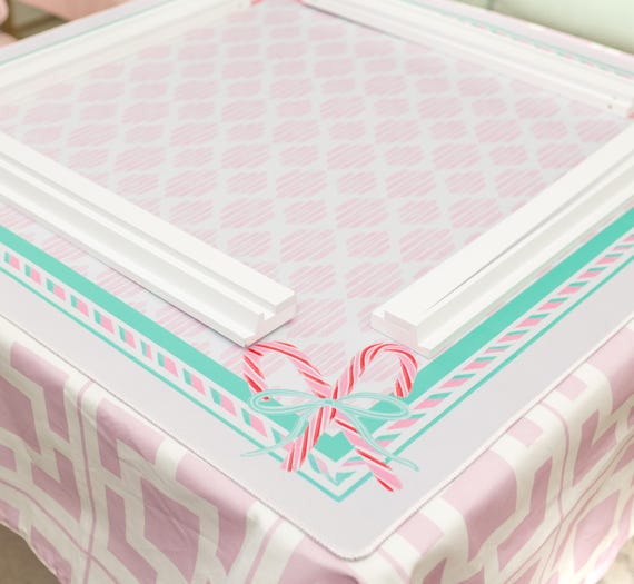 Candy Cane Christmas Mahjong Mat, pink Christmas Mahjongg mat, Holiday Mahj mat, Christmas wonderland mat, ikat mahj-ongg mat