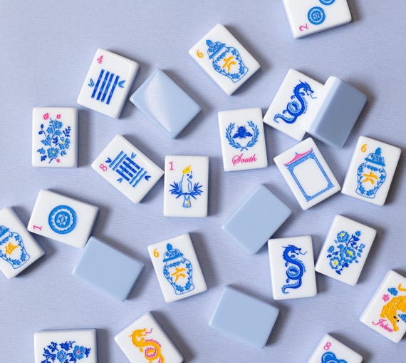 Blue Chinoiserie Mahjong Tiles