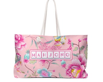 Pink Chinoiserie Mahjong tote, Pink Floral Mahj tote, Mahjong bag, colorful chino mahj-ongg carry all, pink mahjong shoulder bag