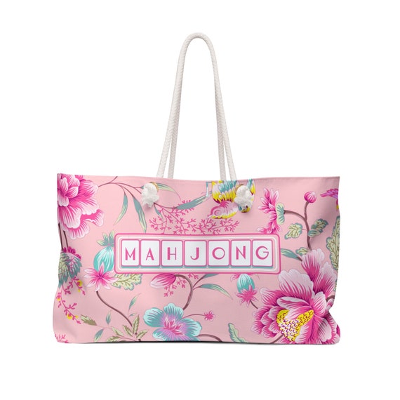 Pink Chinoiserie Mahjong Tote, Pink Floral Mahj Tote