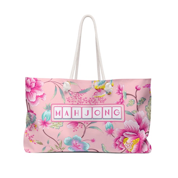 Pink Chinoiserie Mahjong tote, Pink Floral Mahj tote, Mahjong bag, colorful chino mahj-ongg carry all, pink mahjong shoulder bag