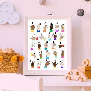 ASL Poster, American Sign Language Alphabet Printable, Sign Language Alphabet Art Print Educational Poster, Colorful Sign Language Art