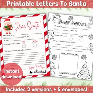 Carta a Papá Noel para imprimir, carta para niños a Papá Noel, plantilla de carta a Papá Noel, kit de carta a Papá Noel, lista de deseos navideños de Papá Noel, descarga instantánea