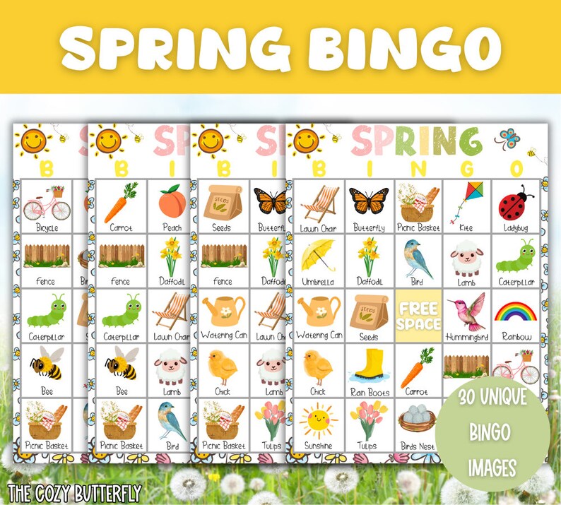 20 Spring Bingo Cards Printable Game, Spring Bingo Kids Classroom ...