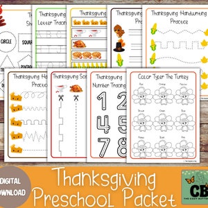 Thanksgiving Preschool Packet, Preschool Worksheets, Fall Activity for Kids, Homeschool Learning, Toddler Activity, Toddler Printable, Fall