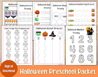 Halloween Preschool Packet, Halloween Preschool Printable, Homeschool Printable, Montessori Printable, Kid Activity, Toddler Activity