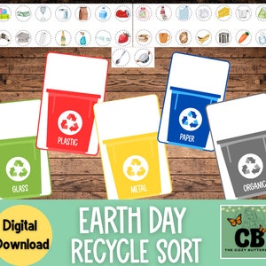 Earth Day Recycle Sort, Preschool Worksheet, Preschool Printable, Homeschool, Toddler Printable, Toddler Activity, Earth Day Printable