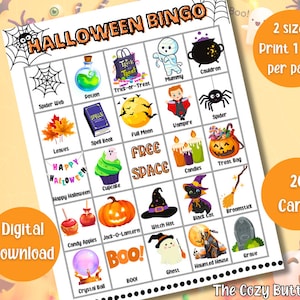Bingo di Halloween, 20 cartelle del bingo, attività di Halloween, giochi per feste di Halloween per bambini, attività in classe di Halloween, simpatico bingo di Halloween, BINGO