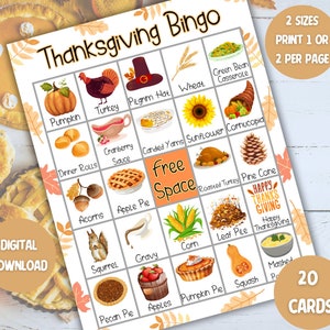 Thanksgiving Bingo, 20 Thanksgiving Bingo Cards, Thanksgiving Activity, Kids Thanksgiving Party Game, Thanksgiving Classroom Activity, Games