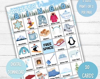 Printable Winter Bingo, 20 Winter Bingo Cards, Winter Activity For Kids, Kids Winter Party Game, Winter Classroom Activity, Instant Download