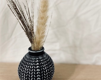 Black and White Rough Stone Round Earthy Modern Rustic Textured Designer Unique Vase Boho Scandinavian