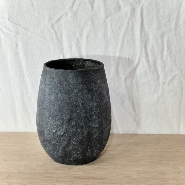 Black Faux Stone Earthy Modern Rustic Textured Vase
