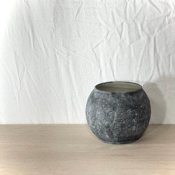 Gray Rough Stone Concrete Round Earthy Modern Rustic Textured Vase